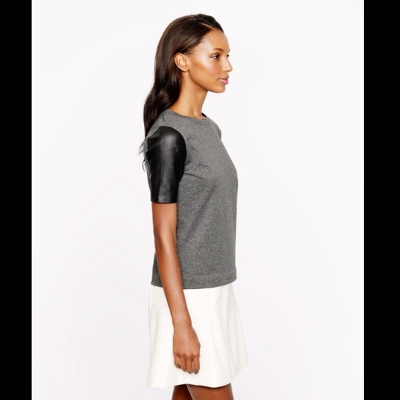 J crew gray shirt with leather sleeves - Picture 2 of 6